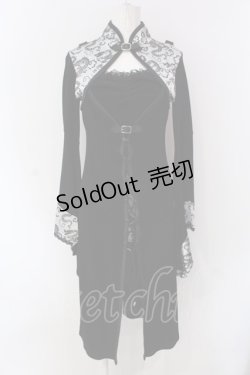 画像1: Qutie Frash / 胸開きドラゴンサテン切り替えワンピース  ブラック×シルバー O-25-04-15-013-QU-OP-IG-OS