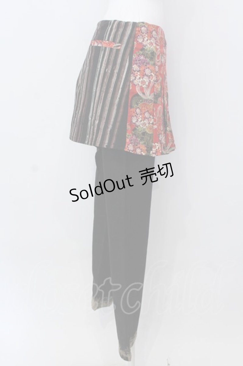 画像3: gouk / 和柄&龍刺繍ラップスカート風パンツ  ブラック×レッド O-25-04-15-002-GO-PA-IG-ZY (3)