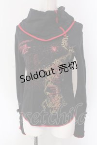 h.ANARCHY / チャイナボタンネックカットソー  ブラック×レッド O-25-04-15-023-HN-TO-IG-OS