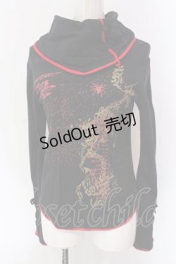 画像1: h.ANARCHY / チャイナボタンネックカットソー  ブラック×レッド O-25-04-15-023-HN-TO-IG-OS