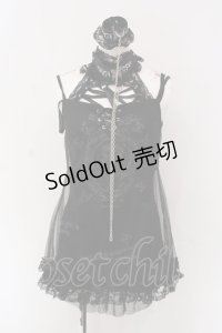 h.naoto Blood / チョーカー付きチュールプリントキャミソール  ブラック O-25-04-15-024-HN-TO-IG-OS
