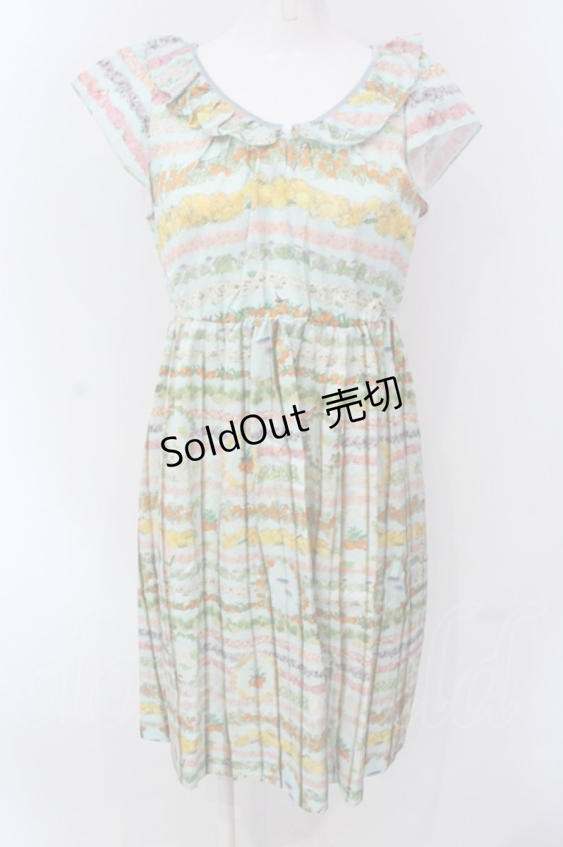 画像1: 【SALE】Franche Lippee / フラワーボーダーきれいめワンピース M サックス O-25-04-17-049-LO-OP-IG-ZT045 (1)