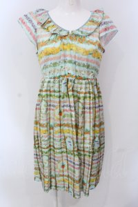 Franche Lippee / フラワーボーダーきれいめワンピース M サックス O-25-04-17-049-LO-OP-IG-ZT045