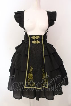 画像1: axes femme kawaii / 牡丹刺繍チャイナスカート  クロ×グリーン O-25-04-17-067-AX-SK-IG-OS