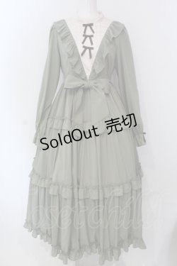 画像1: axes femme kawaii / クラシカルフリルロングワンピ  グリーン×アイボリー O-25-04-17-075-AX-OP-IG-OS