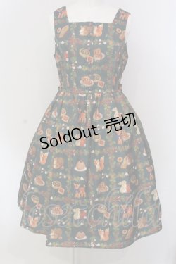 画像1: axes femme kawaii / 森のケーキ屋さん柄ジャンスカ M グリーン O-25-04-17-077-AX-OP-IG-OS