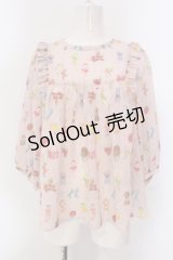 yukiemon / オーナメント柄テキスタイル5分袖ブラウス  ピンク O-25-04-17-094-LO-BL-IG-OS