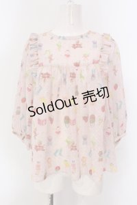 yukiemon / オーナメント柄テキスタイル5分袖ブラウス  ピンク O-25-04-17-094-LO-BL-IG-OS