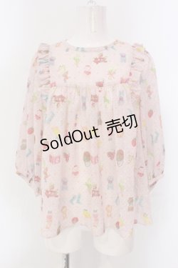 画像1: yukiemon / オーナメント柄テキスタイル5分袖ブラウス  ピンク O-25-04-17-094-LO-BL-IG-OS