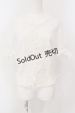画像1: PINK HOUSE / リボン&ピンタック半袖ブラウス  シロ O-25-04-17-022-LO-BL-IG-OS