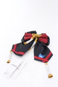 axes femme kawaii / 彼岸の白狐会柄リボンバレッタ  クロ O-25-04-18-018-AX-AC-OW-OS