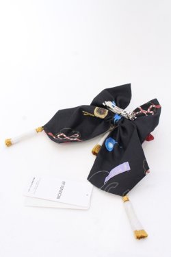 画像2: axes femme kawaii / 彼岸の白狐会柄リボンバレッタ  クロ O-25-04-18-018-AX-AC-OW-OS