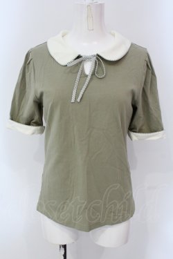 画像1: Fi.n.t / ストライプリボン衿付きカットトップス  グリーン O-25-04-19-034-CA-TO-IG-OS