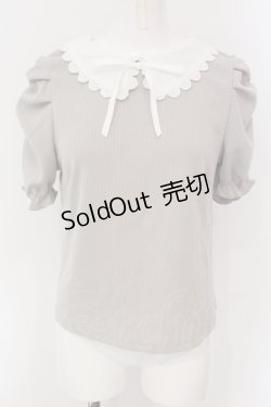 画像1: evelyn / 細リボン襟リブトップス  グレー×シロ O-25-04-19-020-LO-TO-IG-OS