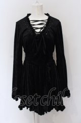 PEACE NOW / フロントレースアップベルベットワンピース M ブラック O-25-04-20-006-PU-OP-IG-OS