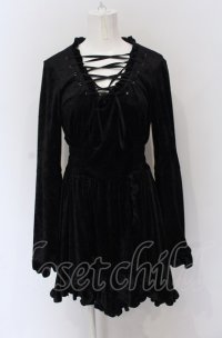 PEACE NOW / フロントレースアップベルベットワンピース M ブラック O-25-04-20-006-PU-OP-IG-OS