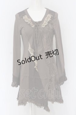 画像1: OZZ ANGELO / テレコ切り替えチェーンプリントレースアップワンピース  ブラウン O-25-04-20-048-OO-OP-IG-OS