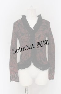 h.NAOTO / ローズプリントフリルカーディガン  ブラック×レッド O-25-04-20-057-HN-TO-IG-OS
