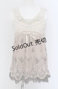 axes femme / レース切り替えアウタータンク M ピンクベージュ O-25-04-20-062-AX-TO-IG-OS