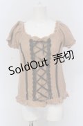 axes femme / レースアップ起毛トップス M ピンクベージュ O-25-04-20-065-AX-TO-IG-OS
