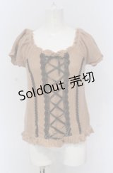 axes femme / レースアップ起毛トップス M ピンクベージュ O-25-04-20-065-AX-TO-IG-OS