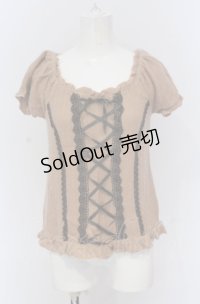 axes femme / レースアップ起毛トップス M ピンクベージュ O-25-04-20-065-AX-TO-IG-OS