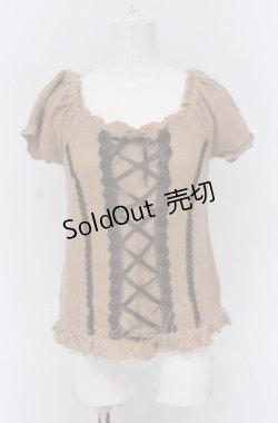 画像1: axes femme / レースアップ起毛トップス M ピンクベージュ O-25-04-20-065-AX-TO-IG-OS