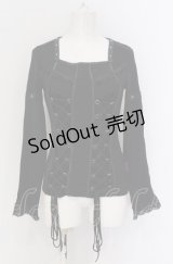 Ozz On / ダブルレースアップ異素材カットソー  ブラック O-25-04-20-028-OO-TO-IG-OS