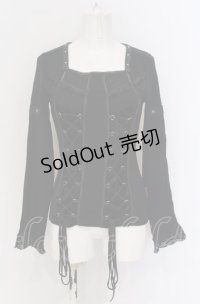 Ozz On / ダブルレースアップ異素材カットソー  ブラック O-25-04-20-028-OO-TO-IG-OS