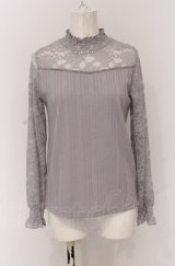 axes femme / レース切り替えテレコカットソー M グレー O-25-04-20-032-AX-TO-IG-OS