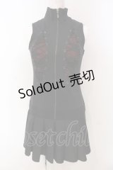 Qutie Frash / 蜘蛛の巣レースアップノースリーブワンピース  ブラック×レッド O-25-04-21-032-QU-OP-IG-OS
