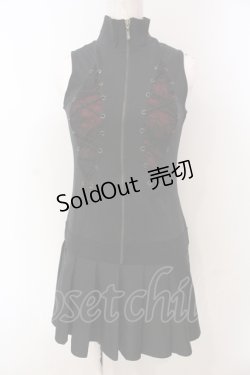 画像1: Qutie Frash / 蜘蛛の巣レースアップノースリーブワンピース  ブラック×レッド O-25-04-21-032-QU-OP-IG-OS