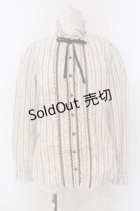 axes femme / ストライプフリルブラウス L アイボリー O-25-04-21-034-AX-BL-IG-OS