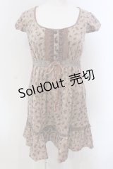 axes femme / 小花柄ベロアワンピース M ピンクベージュ O-25-04-21-035-AX-OP-IG-OS