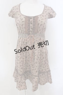 画像1: axes femme / 小花柄ベロアワンピース M ピンクベージュ O-25-04-21-035-AX-OP-IG-OS