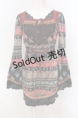 Ozz oneste / ベロア総柄チュニック  ブラック×レッド系 O-25-04-21-040-OO-OP-IG-OS
