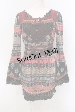 画像1: Ozz oneste / ベロア総柄チュニック  ブラック×レッド系 O-25-04-21-040-OO-OP-IG-OS
