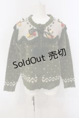 PINK HOUSE / チェリーモチーフ使いヨークニットカーディガン  グリーン O-25-04-21-047-LO-TO-IG-ZT337