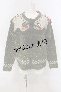 画像1: PINK HOUSE / チェリーモチーフ使いヨークニットカーディガン  グリーン O-25-04-21-047-LO-TO-IG-ZT337