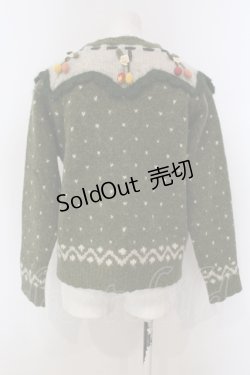 画像4: PINK HOUSE / チェリーモチーフ使いヨークニットカーディガン  グリーン O-25-04-21-047-LO-TO-IG-ZT337