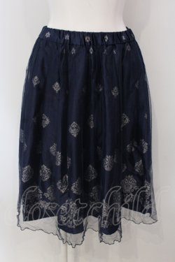 画像1: axes femme / オーナメント柄チュールスカート  ネイビー O-25-04-21-050-AX-SK-IG-OS