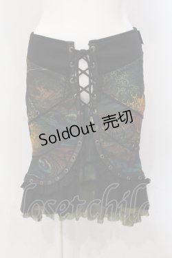 画像1: Ozz Croce / フィッシュテール総柄オーバースカート  グリーン系×ブラック O-25-04-21-053-OO-SK-IG-OS