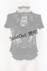 FRILL / トランププリントオリジナルリボンレースアップTシャツ  ブラック O-25-04-21-054-HN-TO-IG-OS