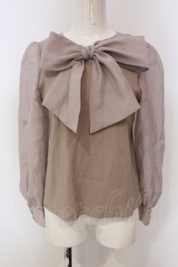 画像1: evelyn / シアーリボンリブトップス  ピンクベージュ O-25-04-21-058-LO-TO-IG-OS
