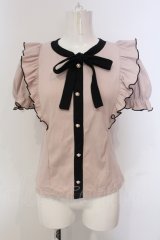 Ank Rouge / リボンタイ配色リブトップス  ピンク×クロ O-25-04-21-060-CA-TO-IG-OS