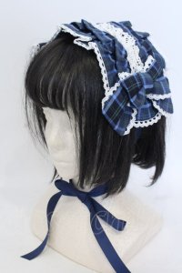 axes femme kawaii / タータンチェックヘッドドレス  ブルー O-25-04-22-038-AX-AC-OW-OS