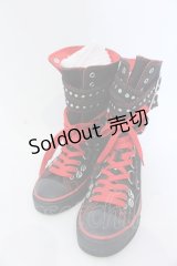 YOSUKE / スタッズハイカットスニーカー 24cm ブラック×レッド O-25-04-22-016-PU-SH-IG-OS
