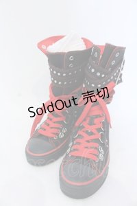 YOSUKE / スタッズハイカットスニーカー 24cm ブラック×レッド O-25-04-22-016-PU-SH-IG-OS