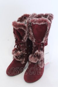 axes femme / ファーボンボンロングブーツ L ワイン O-25-04-22-018-AX-SH-IG-ZT308