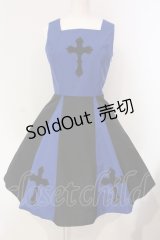 Moi-meme-Moitie / バイカラー十字架アップリケジャンパースカート 9号 ブラック×ブルー O-25-04-24-004-MO-OP-IG-OS
